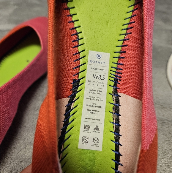 Rothy's x Marta Ferri Pink and Red Merino Wool Square Flat Flame Azalea Size 8.5 - Picture 9 of 16